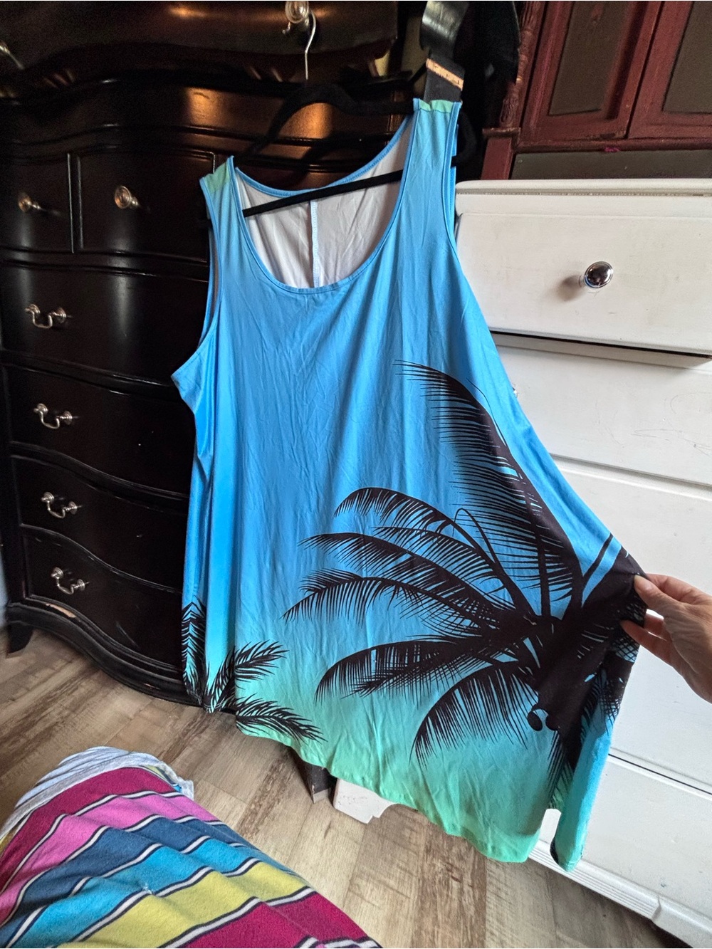 SHEIN Blue to Aqua Palm-Print Swim Coverup